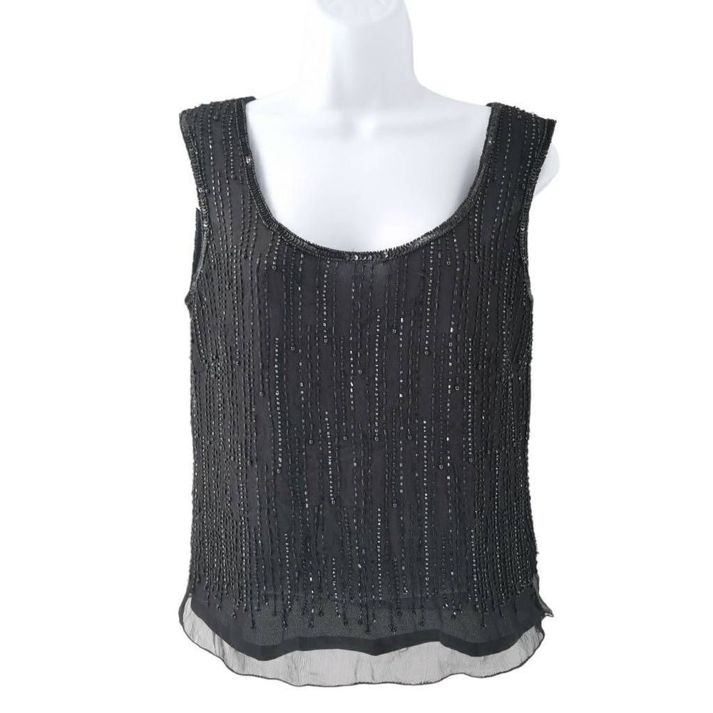 Vintage Black Silk Top Hand Embellished in Black Beads